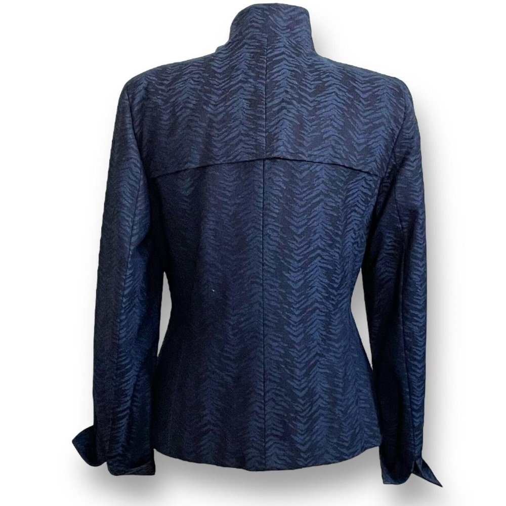 Nina McLemore Womens Blazer Jacket Sz 8 Blue Black Wool Animal Print Belted - Picture 9 of 10
